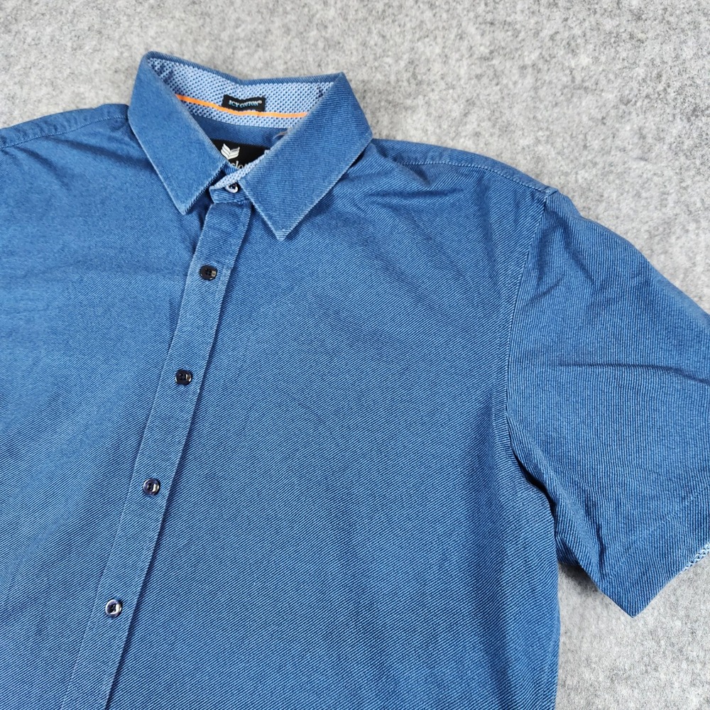 Buttercloth Icy Cotton Shirt Men XL Blue Short Sleeve Button Down Stretch Reg